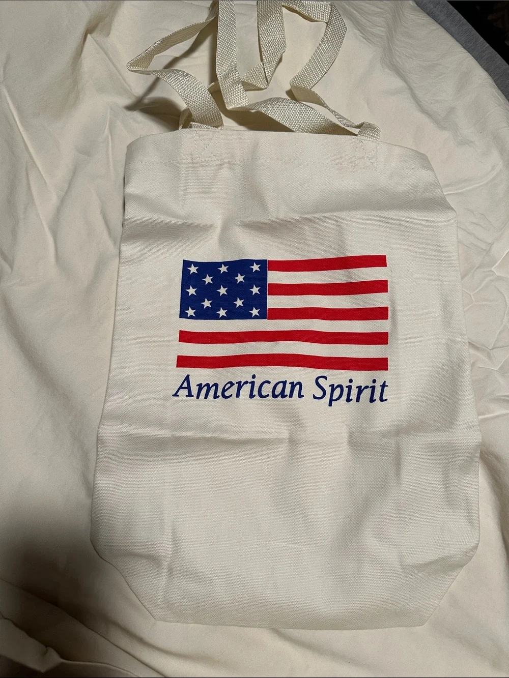Patriotic Canvas Tote Bag in White with Flag Print